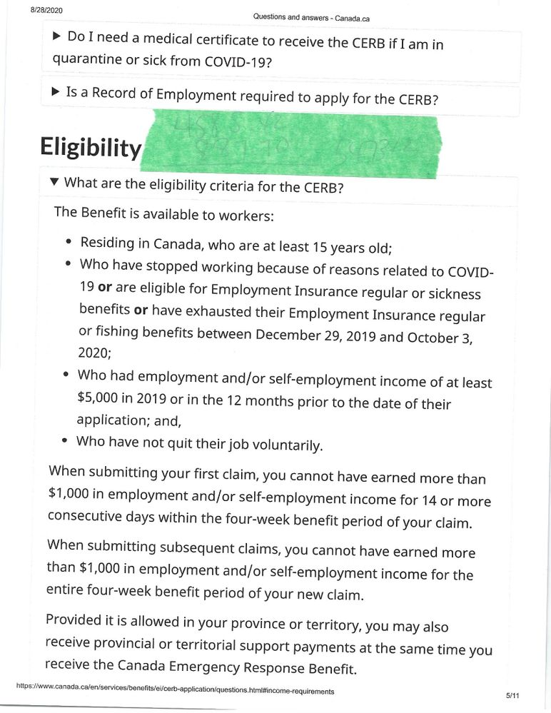 CERB Eligibility page 1
