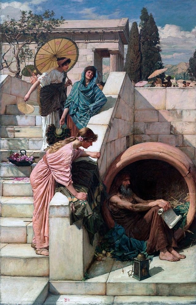 Diogenes von Sinope in seinem Fass