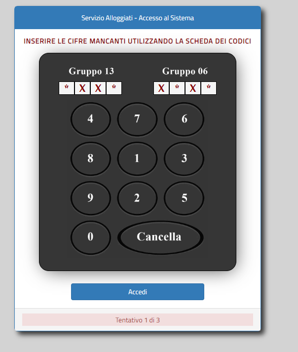 ti chiederà i numeri mancanti di due coppie di codici