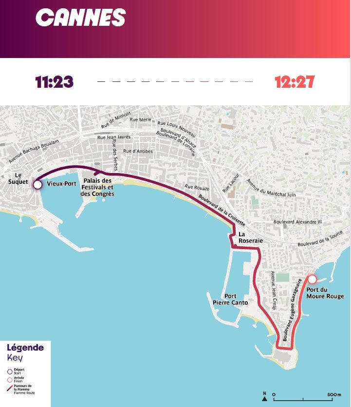 Cannes Route [Quelle: https://olympics.com/en/paris-2024/olympic-torch-relay/map]