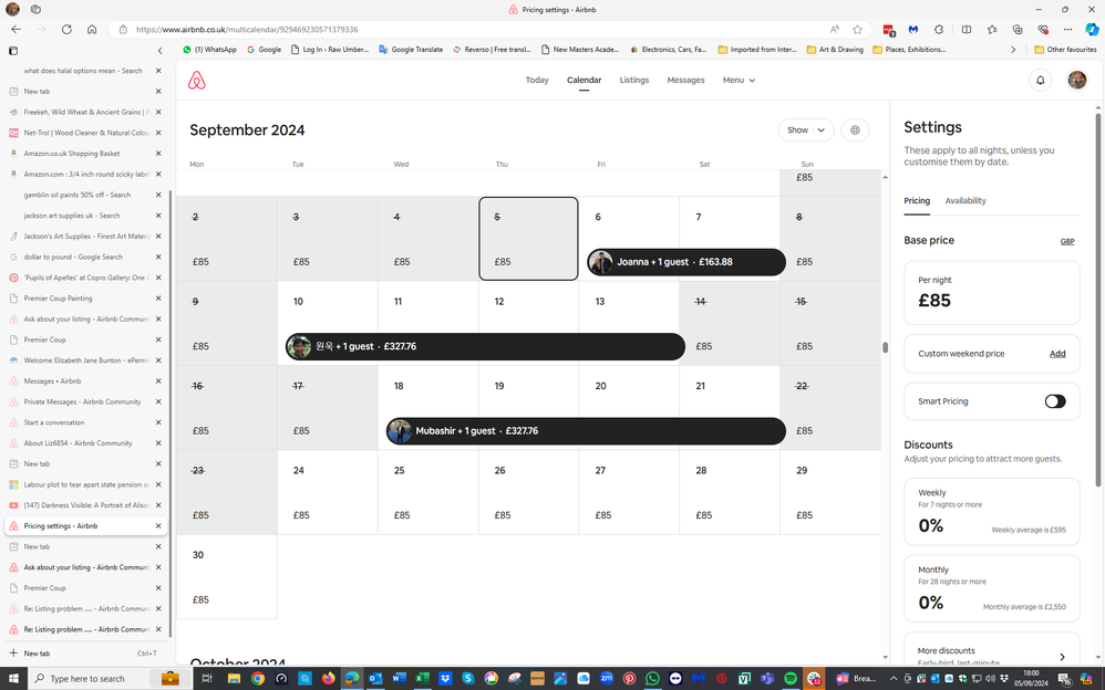 Screenshot of September showing searched for dates