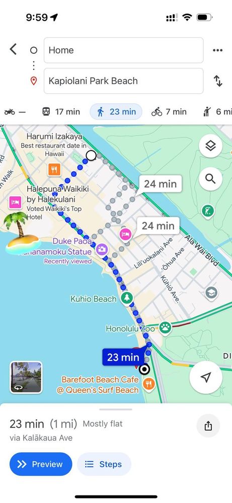 Google Maps shows nearest beach vs Airbnb-recommended beach