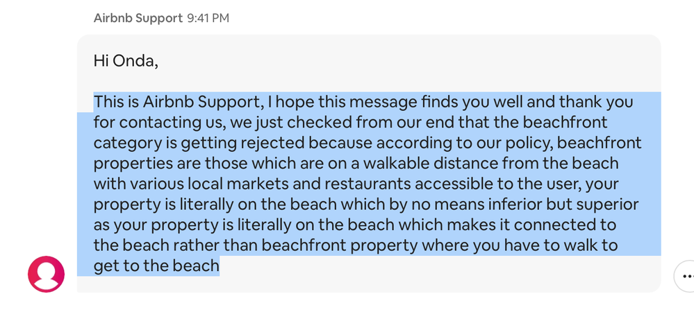 Airbnb claiming beachfront is not beach front lol