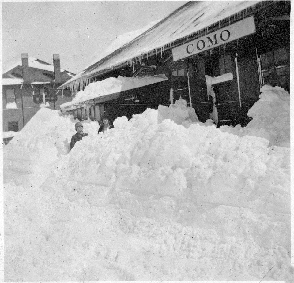 Lizzie likes snow pictures, Depot with Hotel in the background 90 years ago.