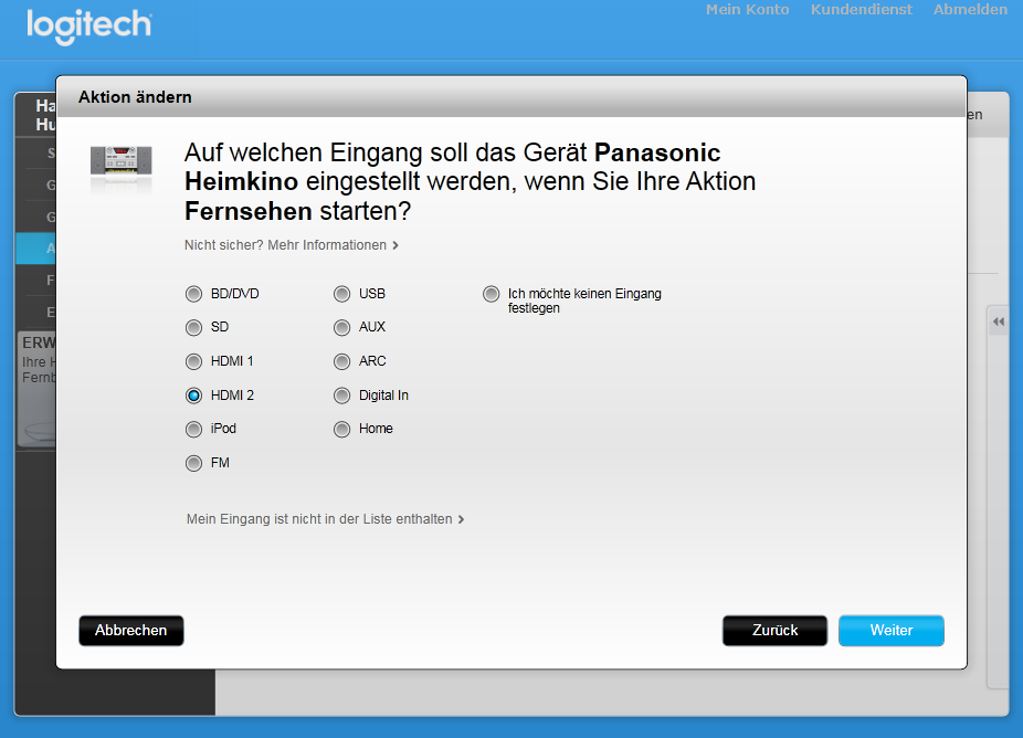 Menueunterstuetze Konfiguration einer Aktion