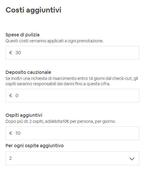 Costi per ospite aggiuntivo