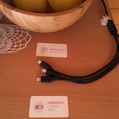 Im Gästezimmer ist beschrieben wofür die Kabel sind...