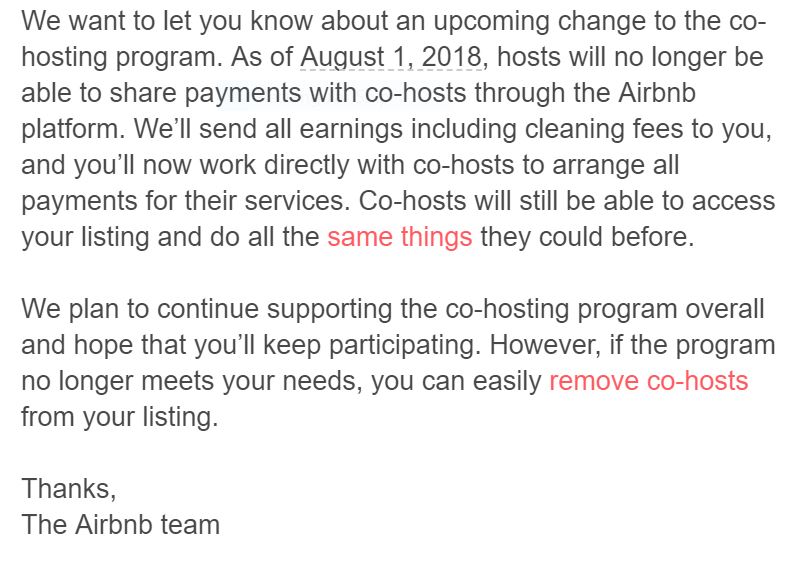 No More Payments To Co Hosts Airbnb Community