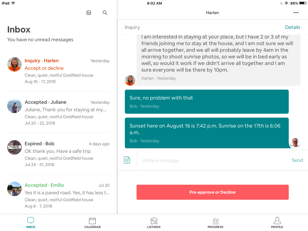 Responding to Inquiry Airbnb Community