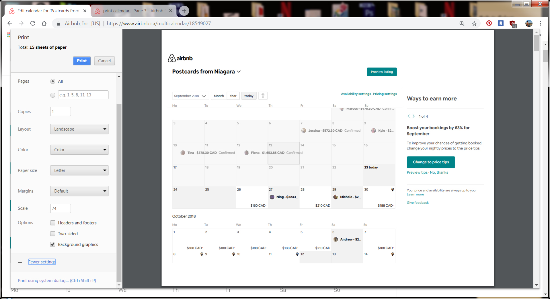 print calendar Airbnb Community