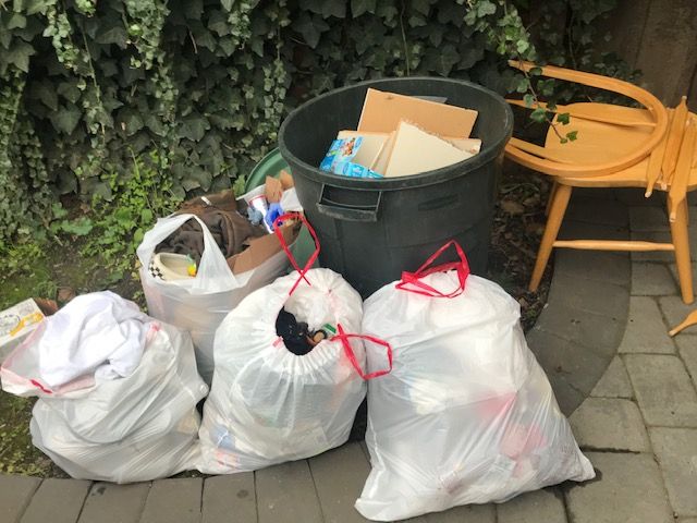 Collected trash and damaged furniture