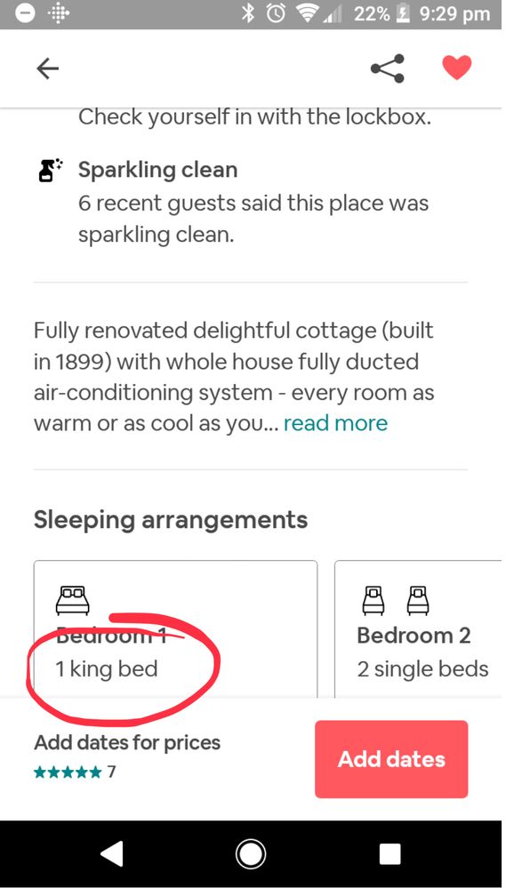 Screenshot received - Incorrectly showing “1 king bed”