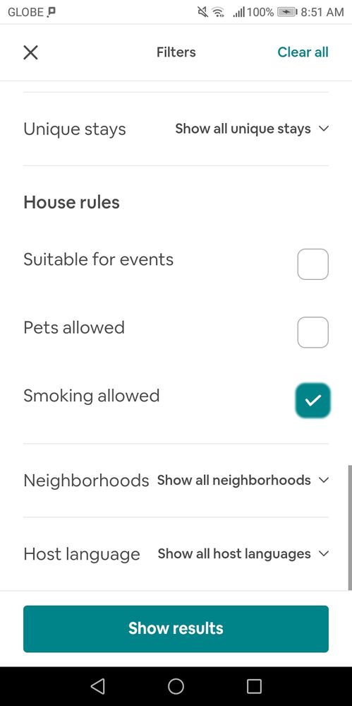 Filter for guests searching for property