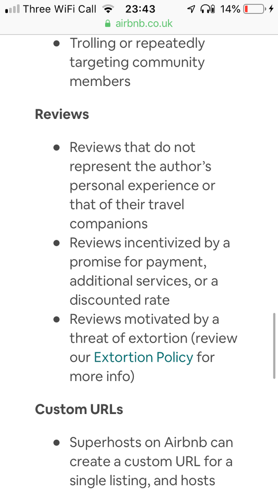 Review policy extracted from the Airbnb website.
