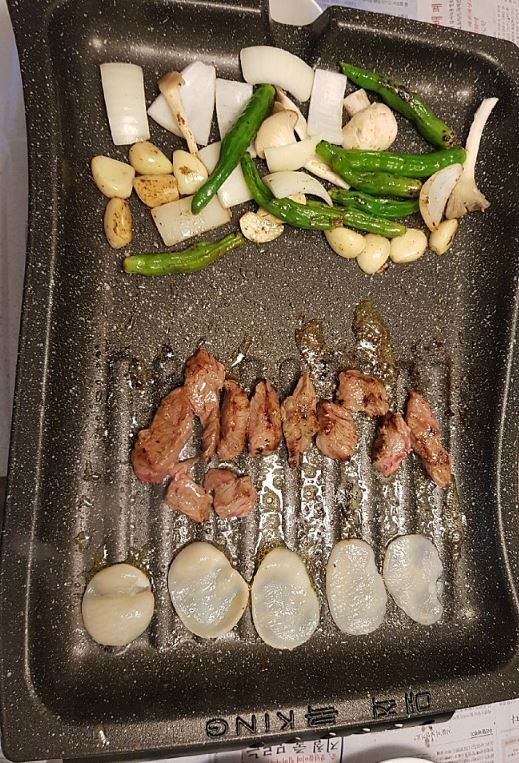 Beef and Scallops with grilled veggies - Korean style~