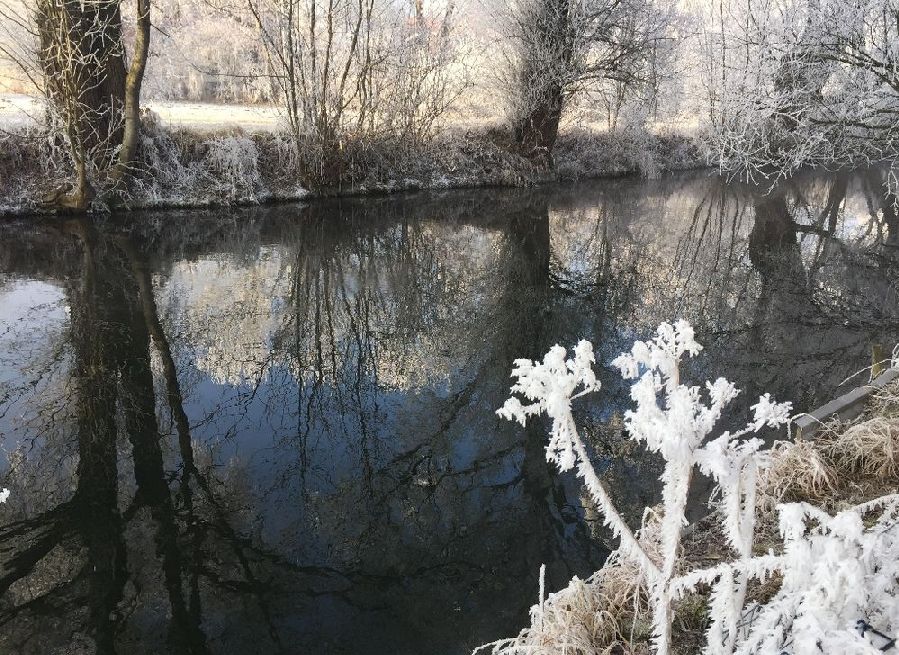 Fluss Dorfen in Schwaig bei Oberding im Winter