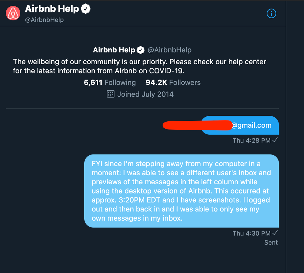 @AirbnbHelp requested I message them but didn't reply