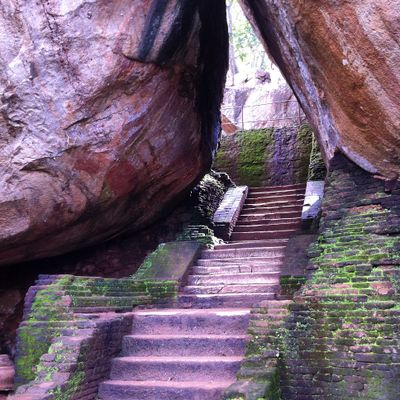 The start of the climb looks pretty easy as the stairs snake through the rock and then around it and upwards