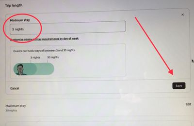 Step #1, Trip length , minimum stay, set 3 nights