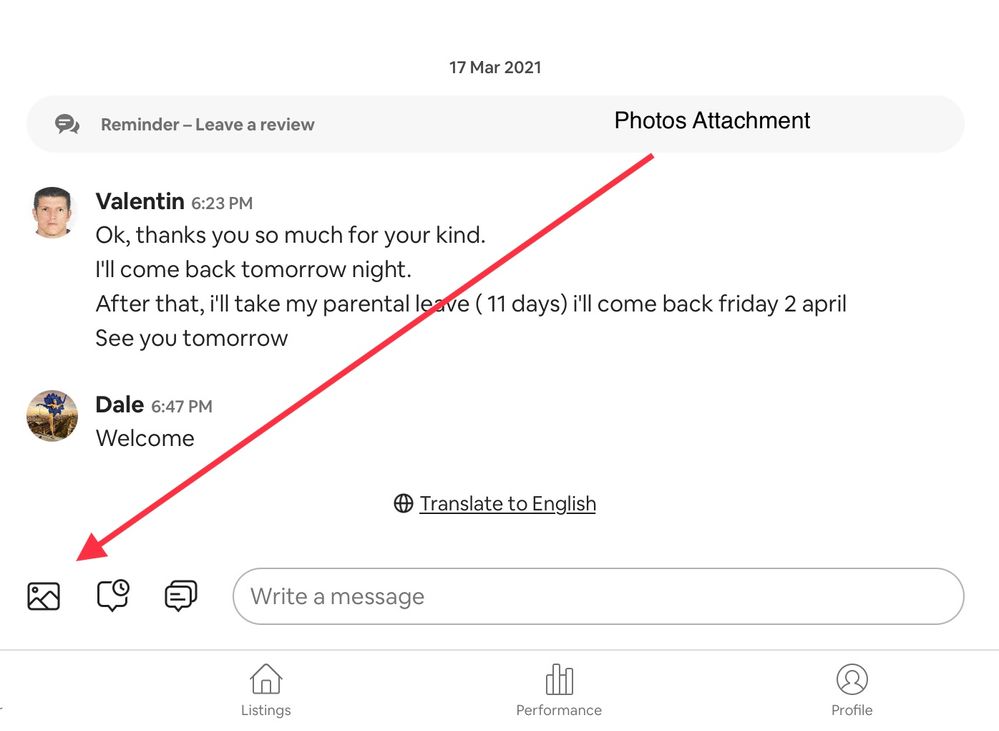 Sent photos messages via Airbnb  message [ take a photos  send to guest ]