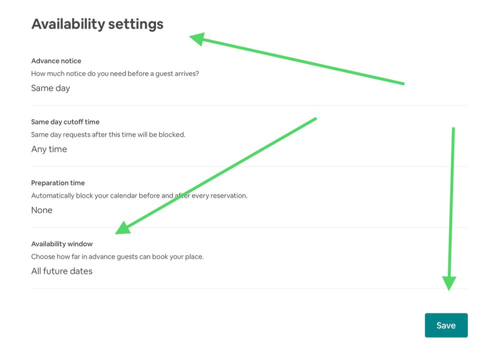 Available settings  section in Booking Settings