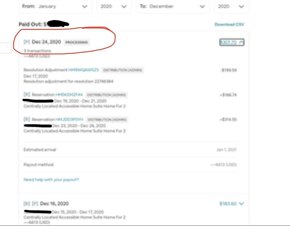 The very blurry screenshot someone at Airbnb provided me proving that my payout was never released until the 24th of December 2020.