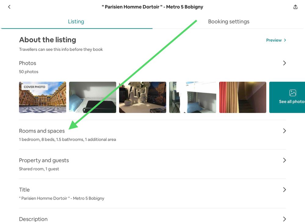 Listing setting > Room and space section