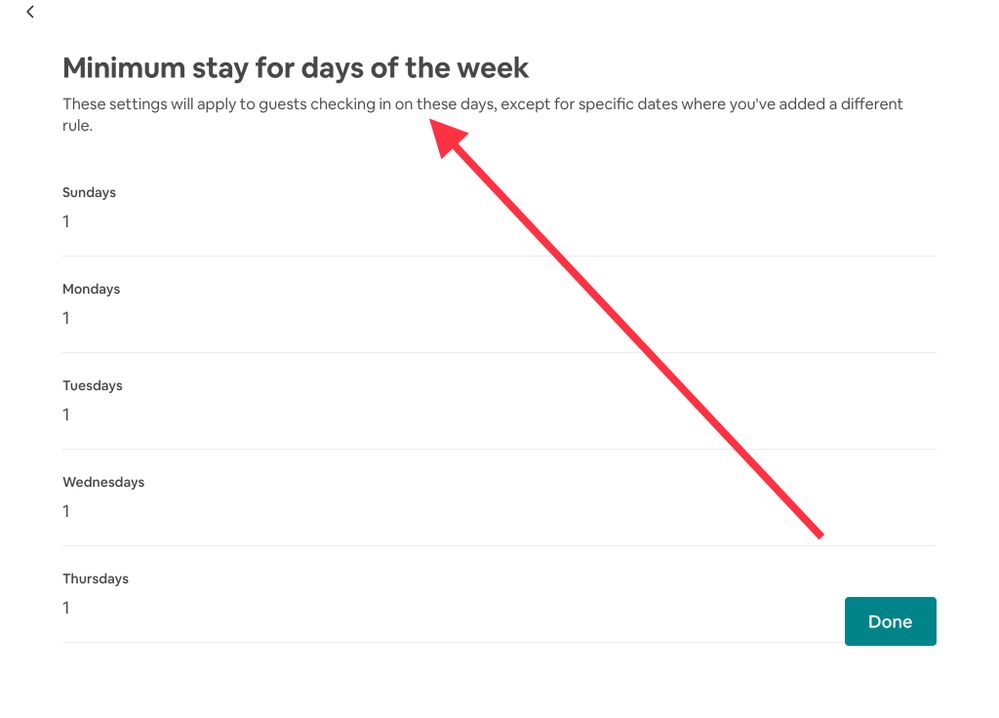 > Minimum stay for days, of the week