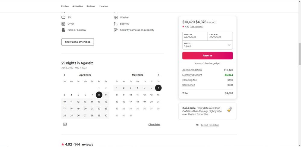 Competitor booking sample with monthly discount clearly displayed.