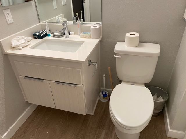 Fact- tiny single sink bathroom