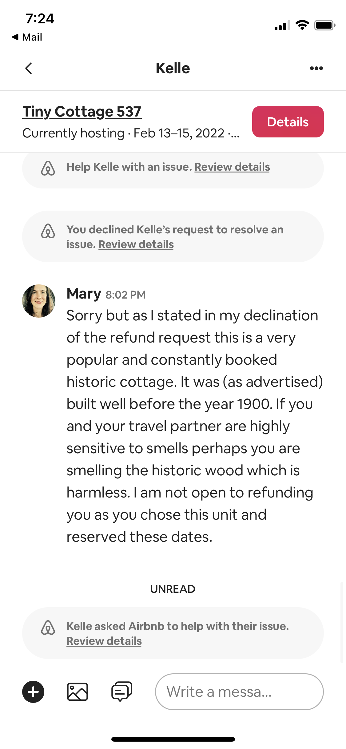 New format of Guest Wants Full Refund message coin Airbnb