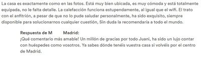 Comentario 5 estrellas Airbnb apartamento Madrid