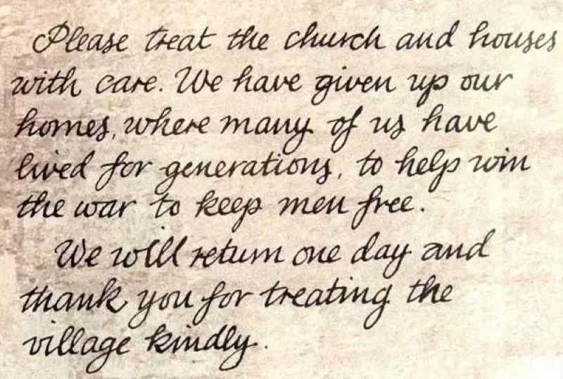 A note from the residents left on the church door - still there today
